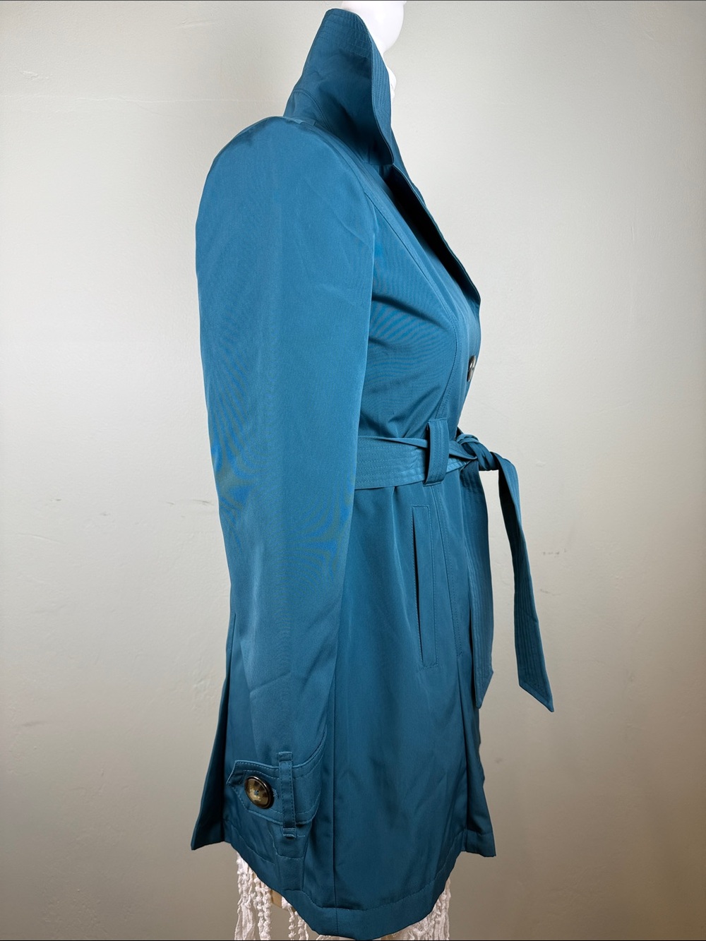 London Fog Teal Blue Classic Trench Coat Rain Jacket Petite XS PXS - Picture 2 of 11